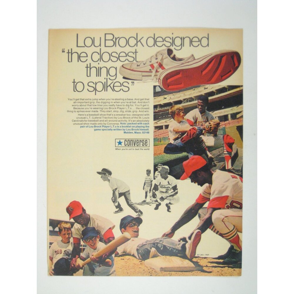 Lou Brock 1970 Converse Ad Baseball Sneakers LTS Closest Thing To Spikes